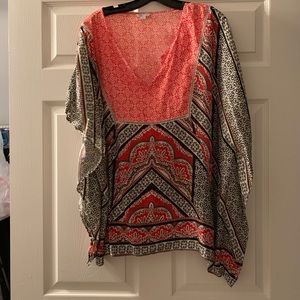 Cato Orange, White & Brown 100% Rayon Tunic, 3X